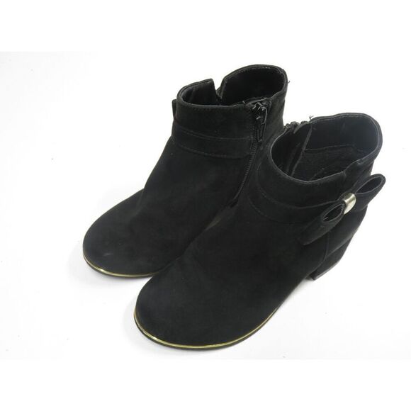 Children’s Place Faux Black Suede Dress Ankle Booties Zip Bow Heel Girls 12 - Picture 3 of 9
